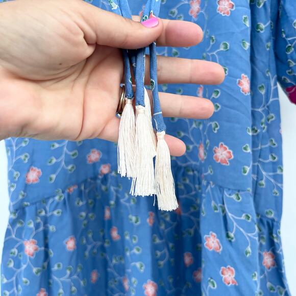 New Natalie Martin Stevie Dress Short Mini Boho Pinwheel Denim Blue Flowers XS - Picture 11 of 15